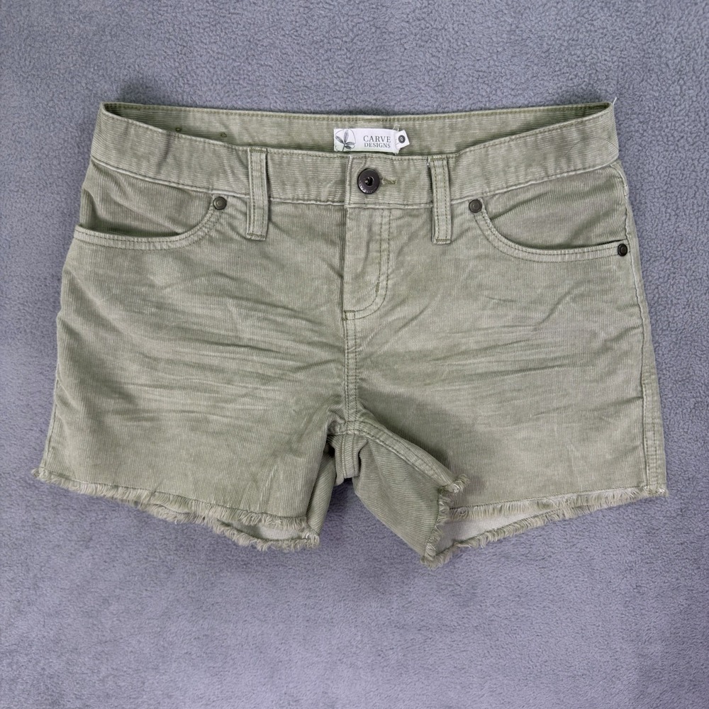 Carve Designs Shorts Womens 0 Green Corduroy High Rise Cut Off Frayed